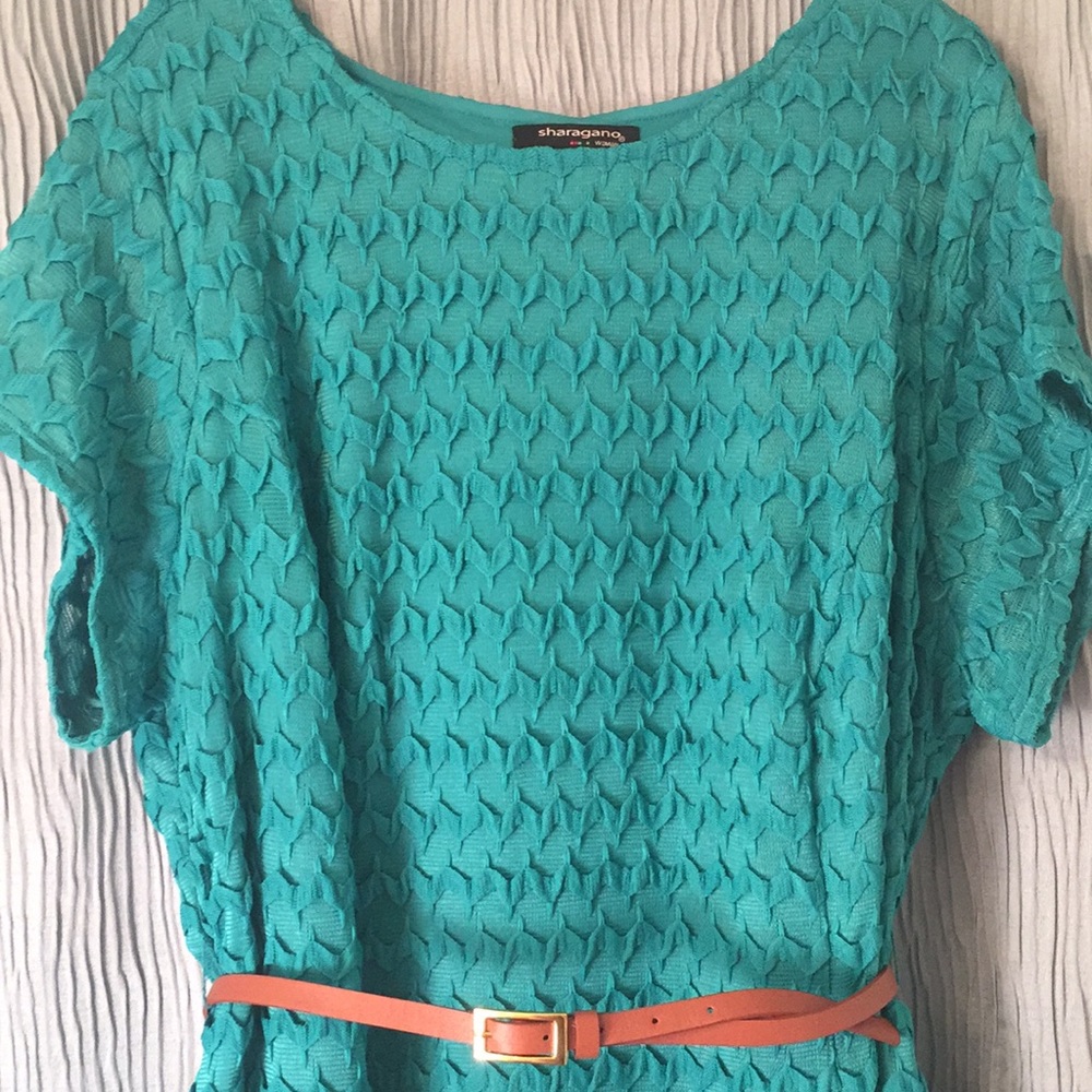 Teal, knee-length dress